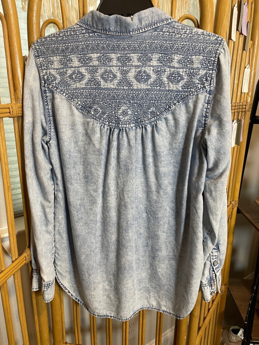 Vintage America Light Blue Denim Pintuck Button-Down Top